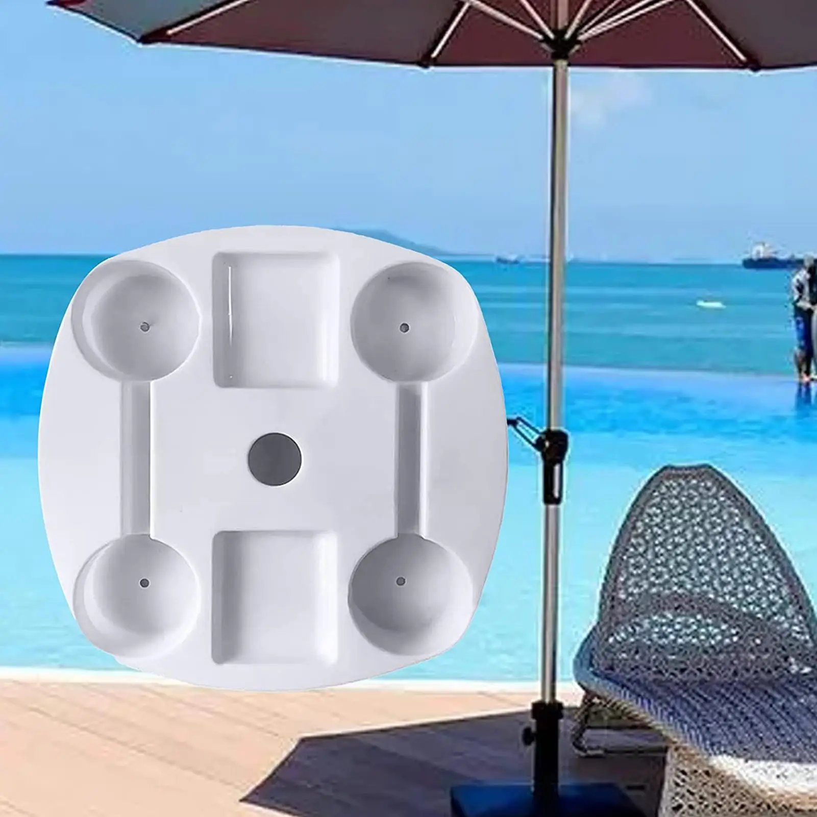 

Подносы для пляжного зонта с 4 подстаканниками, 2 отделениями для закусок, для двора, кемпинга, патио, 14,5-дюймовый материал ПП, прочный