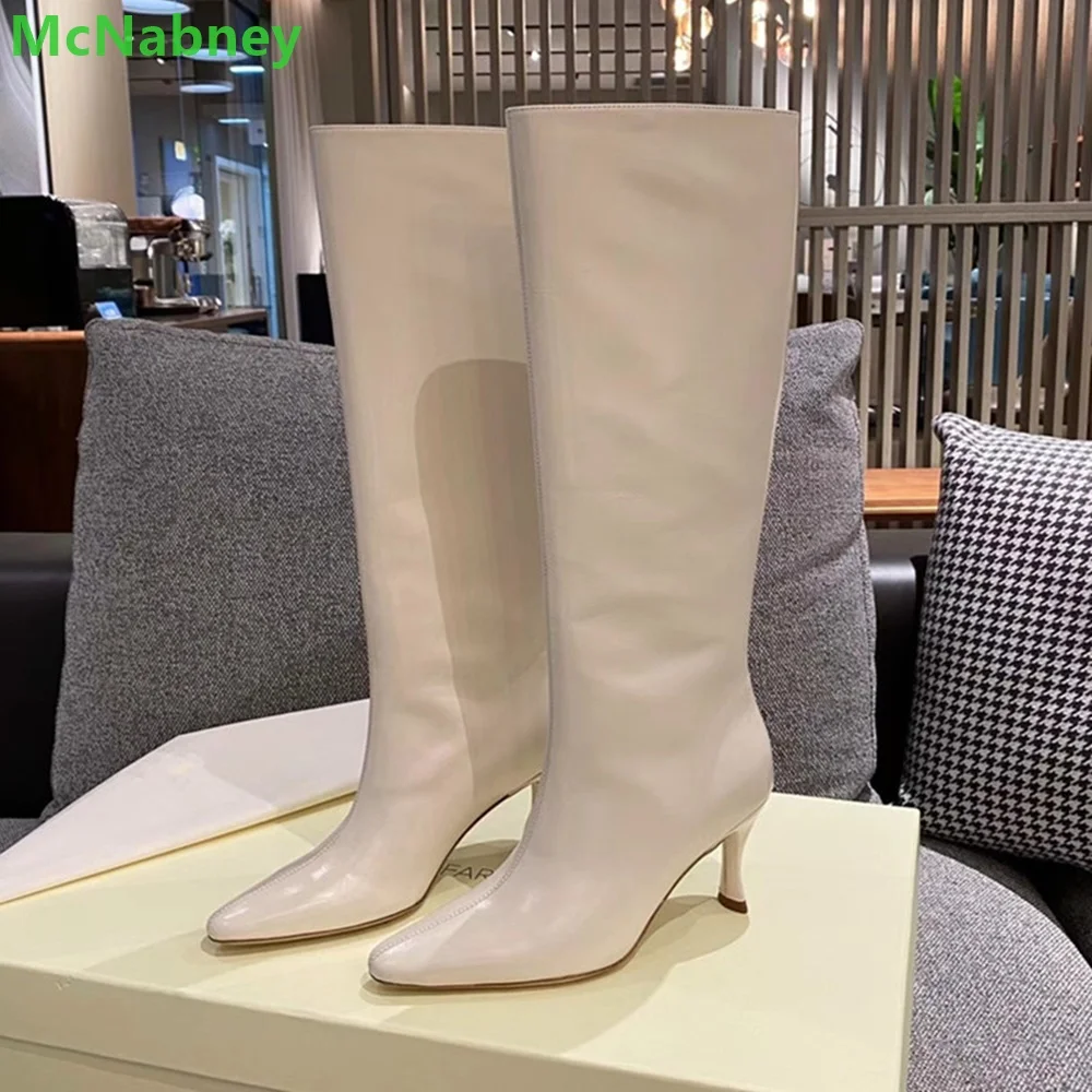

Solid Short High Heel Boots For Female Women 2024 New Luxury Designer Leather Fabric Slip-on Fashion Winter All-match Shoes