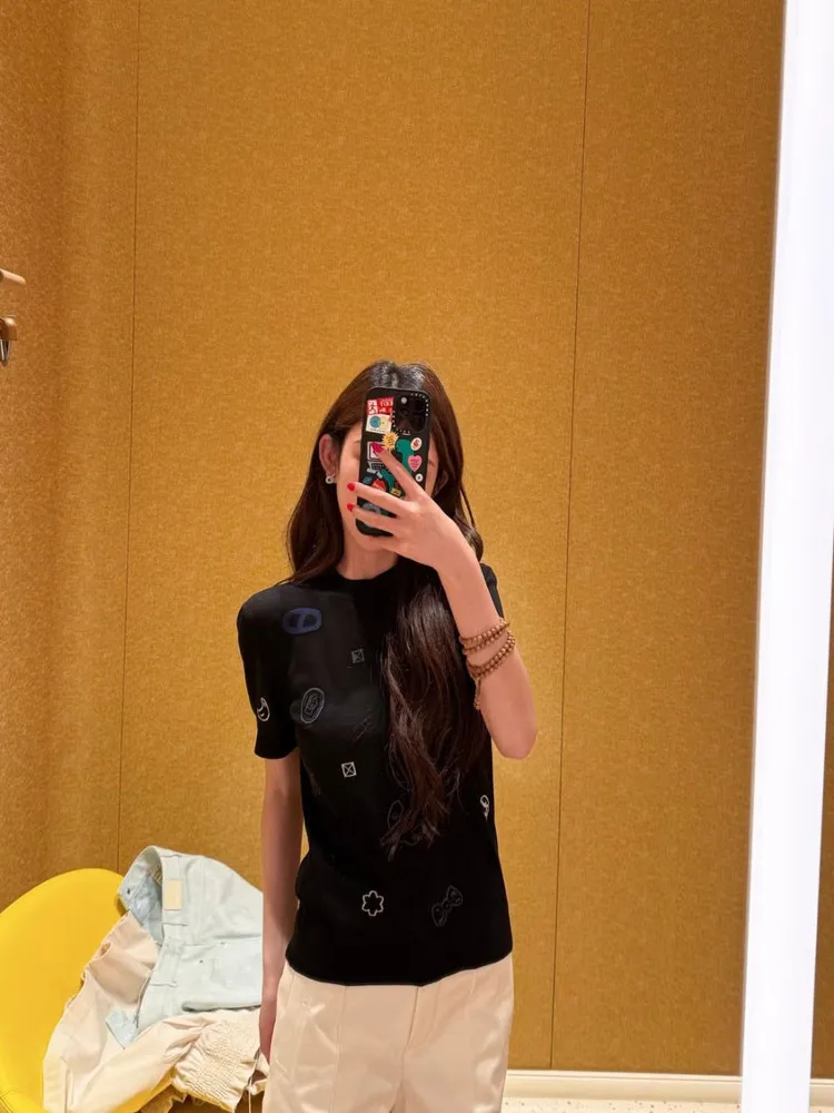 Suéter de malha de lã de Yangzhou Or Sve feminino retrô Sle redondo Ne pulôver padrão abstrato bordado floral de alta qualidade...