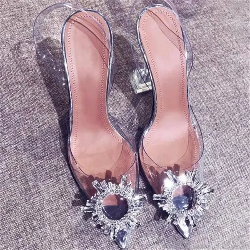 Big size 44 45 décolleté da donna eleganti scarpe a punta con strass tacchi alti scarpe da sposa con tacco trasparente décolleté con tacco a spillo