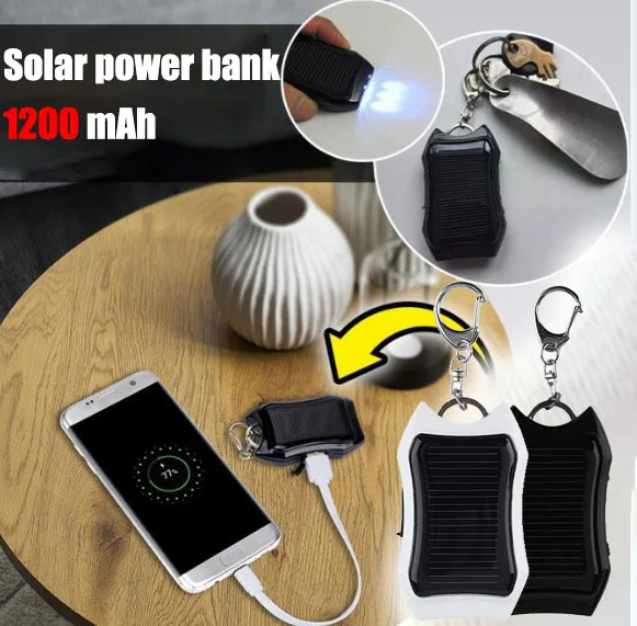 Mini Solar Power Bank Keychain Outdoor Emergency Small Size Phone Backup External Battery Portable Power Bank 1200mAh Hot Sale