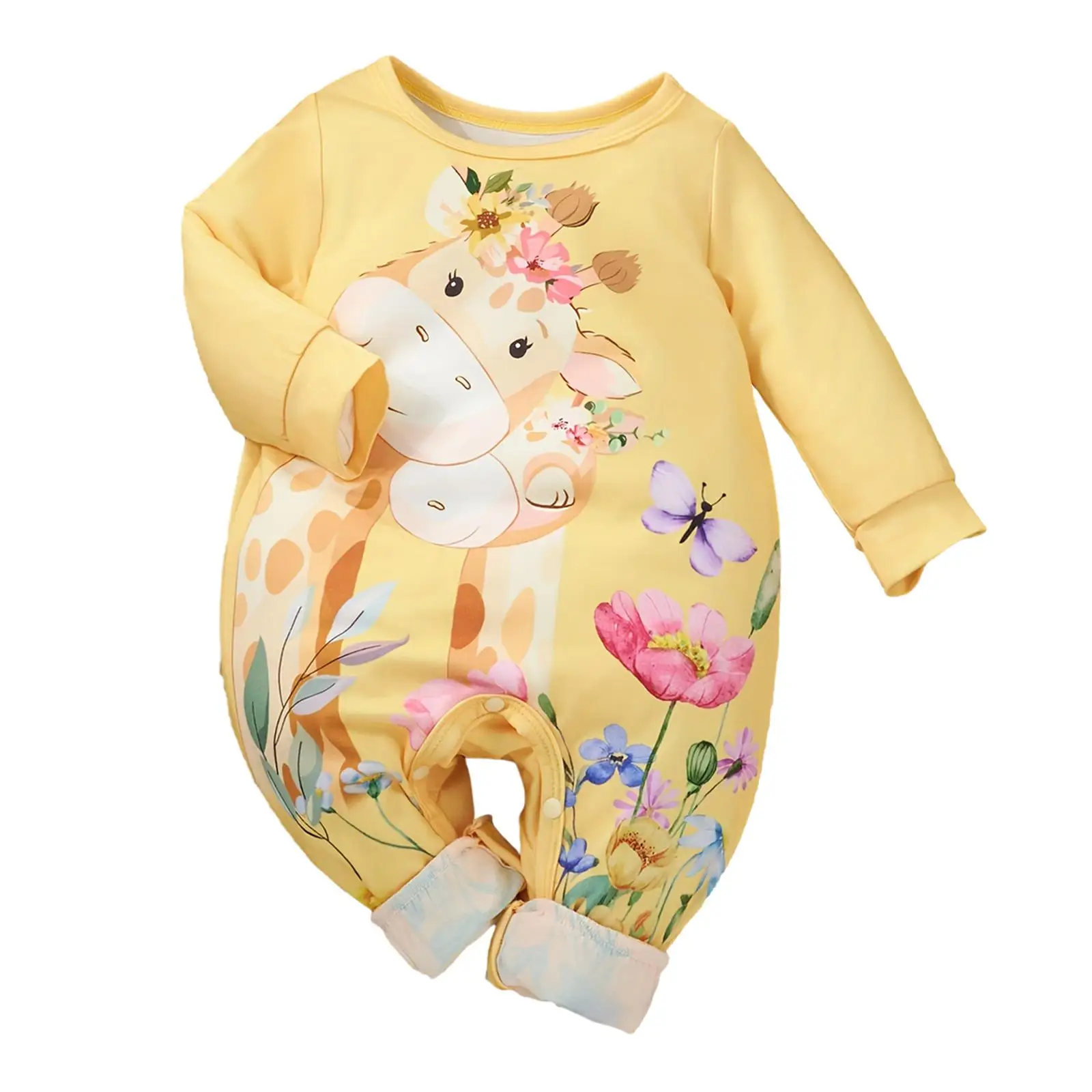 Infant Coverall Romper Bodysuit Outfit Long Sleeve with Childlike Painting Print Baby Boy Girl Jumpsuit Polyester Clothing for