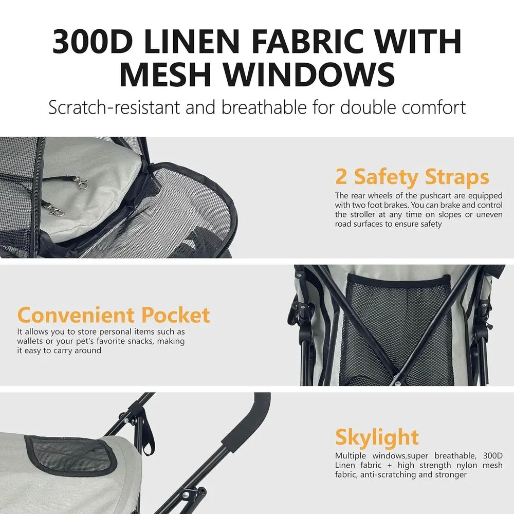 Compact 4-Wheel Dog Stroller for Small to Medium Dogs, Lightweight and Portable, Ideal for Travel and Jogging, Up to 22lbs, Gray