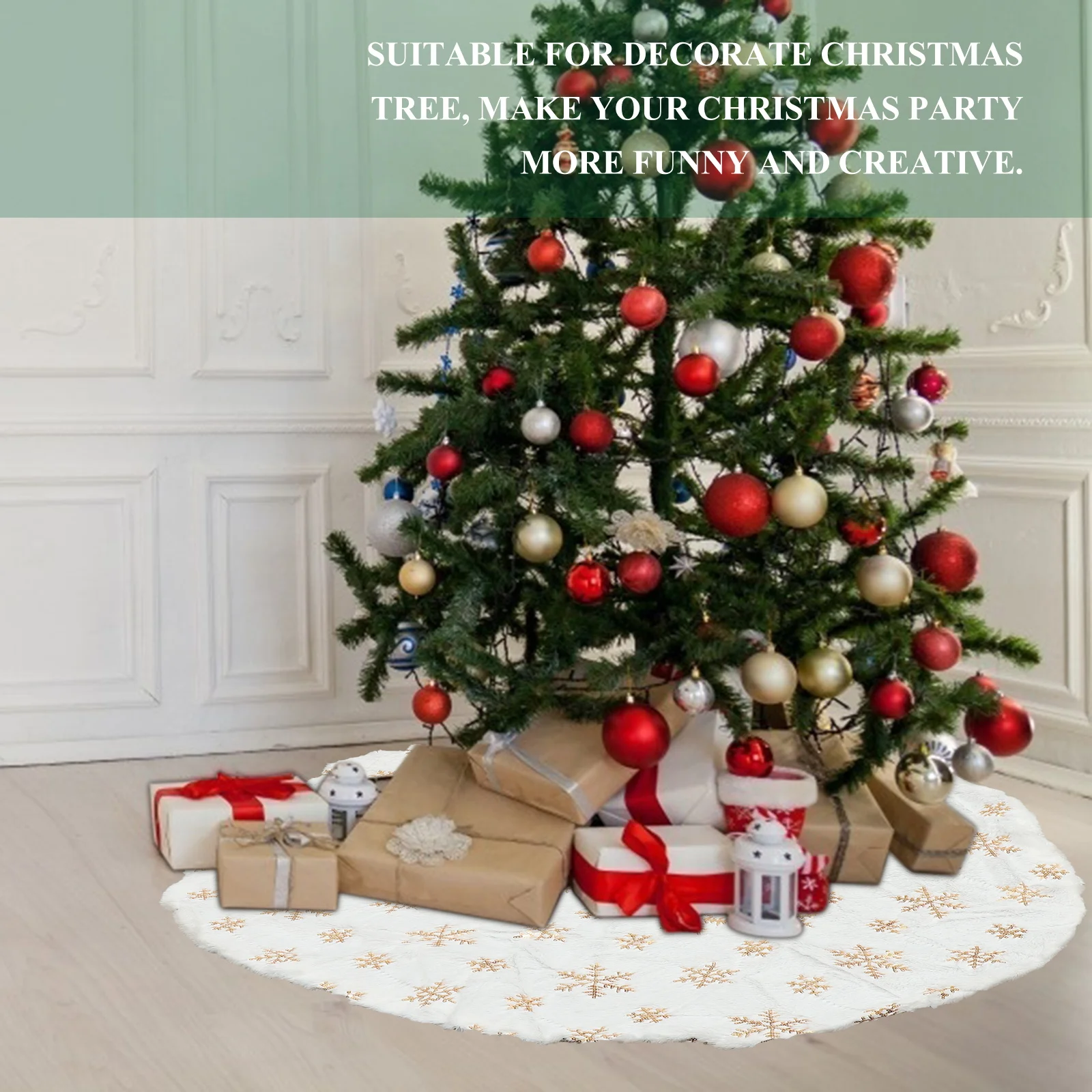 

Christmas Tree Skirt Round Apron Grace for Home Adornment Xmas Carpet Faux Rabbit Decoration Shape Party