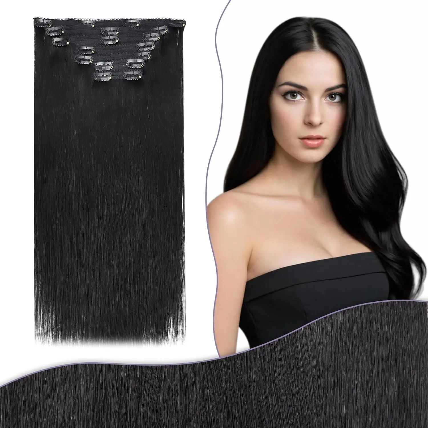 

LaaVoo Clip in Real Hair Human Extensions 7 Pieces Brazilian Hair Remy Extensions 120G & 135G Full Head Clip in Hair 16-28inches