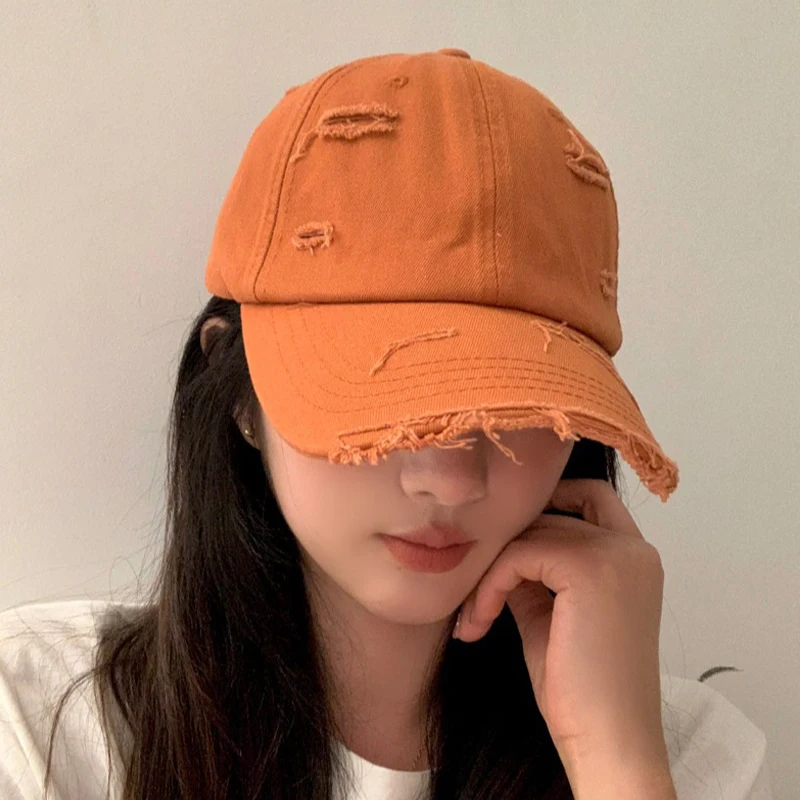 Men's and women's new spring and summer hip-hop versatile soft top curved eave retro personality distressed hole duckbill hat - view 5