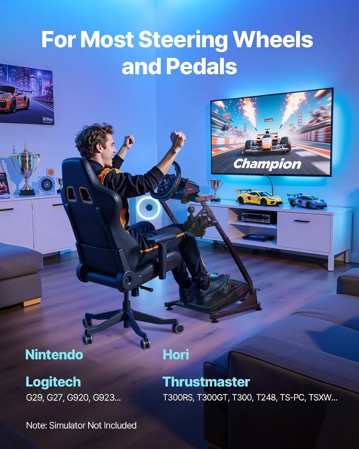 Racing Wheel Stand, Adjustable & Foldable Simulator Stand for Logitech G29 G27 G920 G923, Thrustmaster T300RS T300GT T248 TS-PC