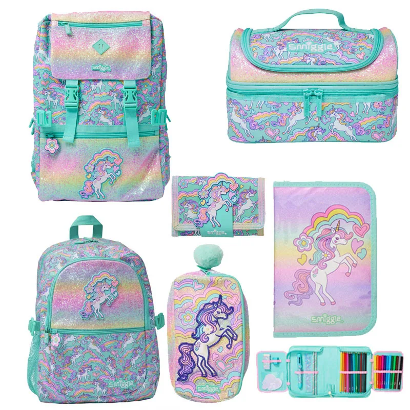 

Original Smiggle Backpack For Girl School Supplies Large Capacity Anime Unicorn Backpack Lunch Bag Pencil Bag Student Gift