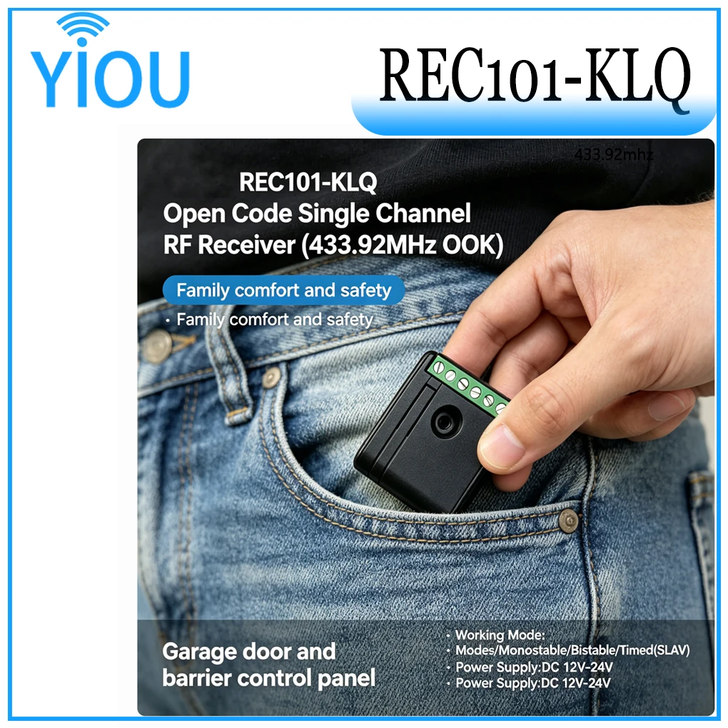Yiou DC12-24V 433.92Mhz Universal RF Receiver Module Max 31 Remote Storage For Garage Door Sliding Gate Barrier Opener-image