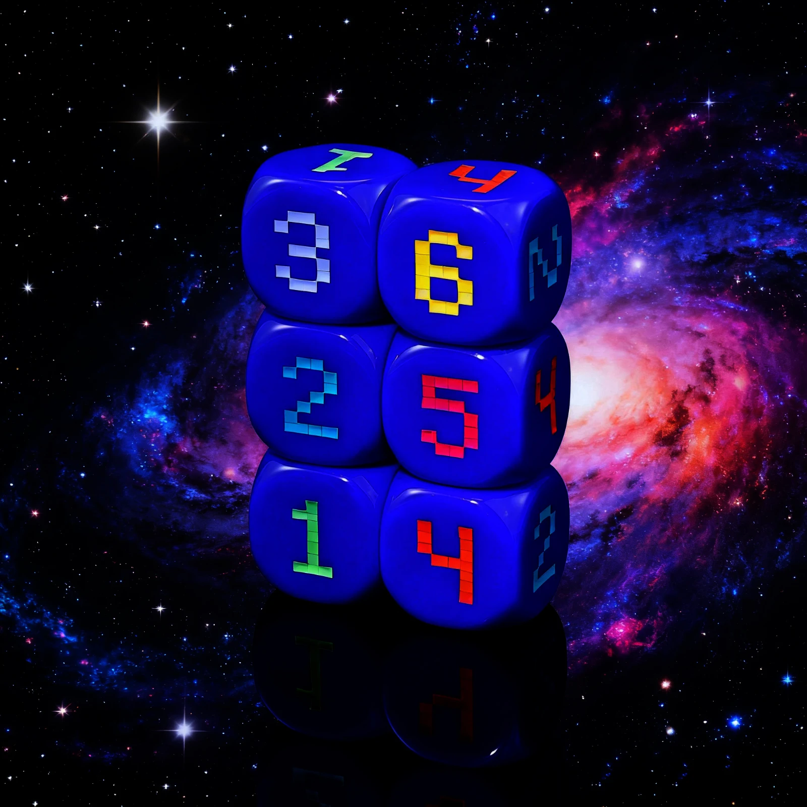 مجموعة نرد مرقمة مكونة من 6 قطع مكونة من 6 جوانب - جسم أزرق وأرقام متعددة الألوان، للألعاب والتجمعات الخارجية في الفناء، تتضمن رسم تخزين