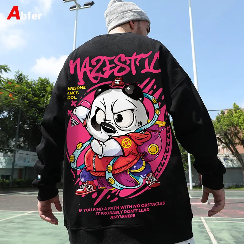 

Abfer 2022 Hip Hop Crewneck Oversized Sweatshirt Men Chinese Panda Graffiti Sweatshirts Harajuku Cotton Pullover Y2k Clothes