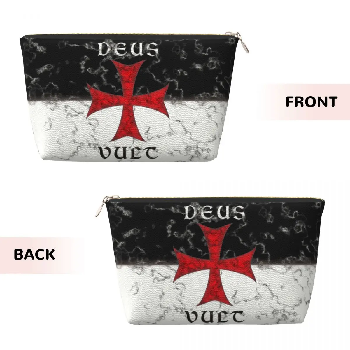 Custom Deus Vult Crusader Cross In Marble Travel Cosmetic Bag Knights Makeup Toiletry Organizer Ladies Beauty Storage Dopp Kit