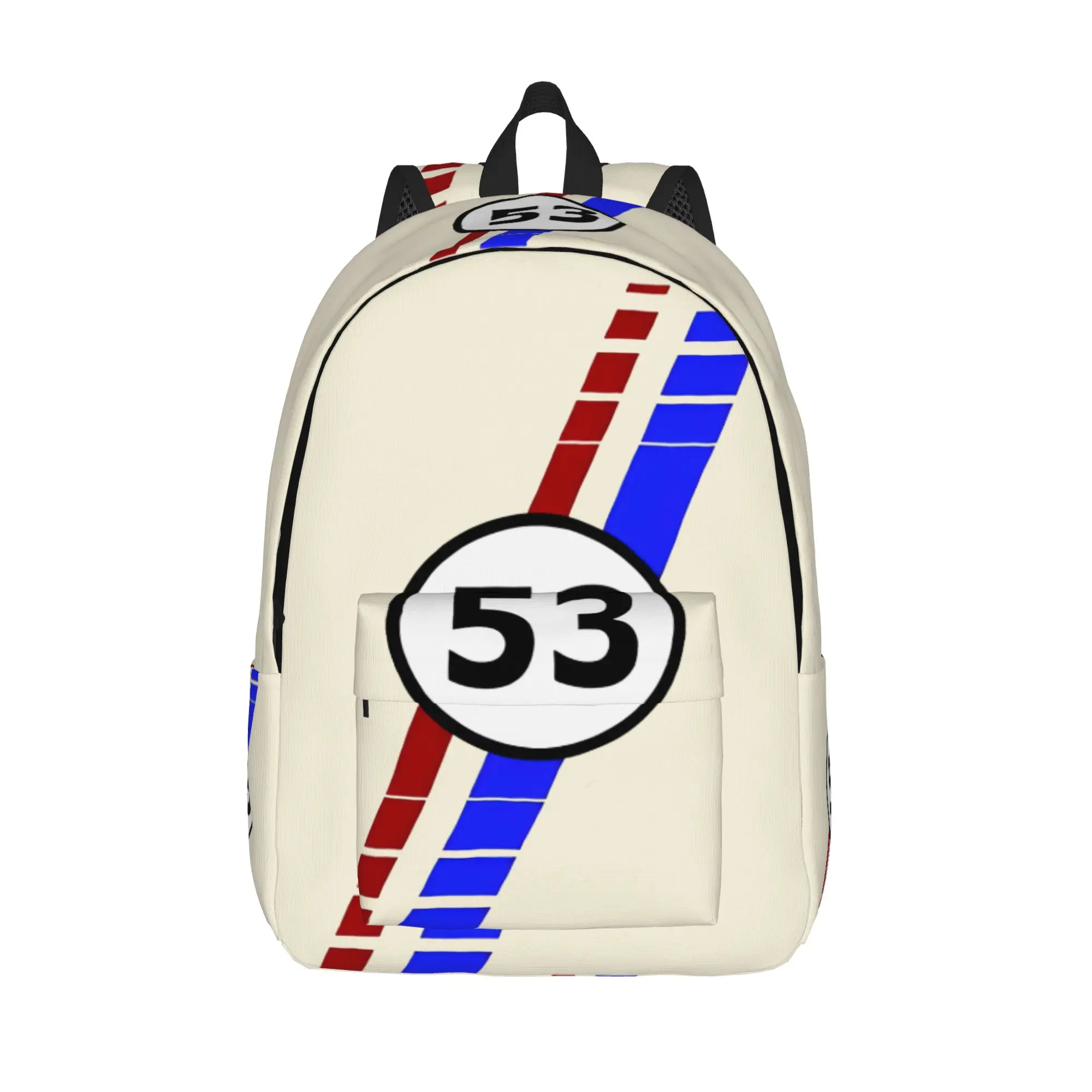 Herbie Number 53 Backpack Men Women Teenage Student Hiking Travel Daypack Race Car Enthusiasts Stripe College Canvas Bag Durable