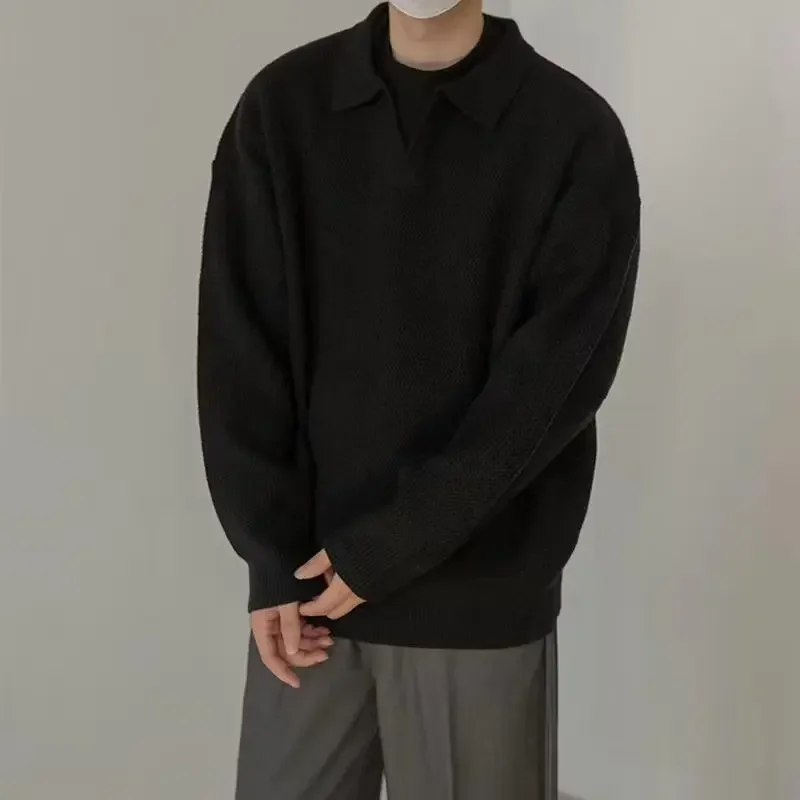 เสื้อกันหนาวผู้ชายถัก Vintage Baggy เสื้อกันหนาว All-match ขี้เกียจฤดูใบไม้ร่วงฤดูหนาวสไตล์ญี่ปุ่นหล่อทุกวันสบายๆ Sueter Hombre ใหม่