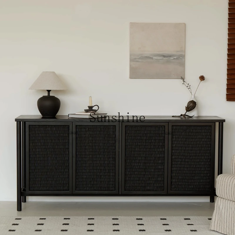 

Retro solid wood living room storage cabinet household wall integrated locker