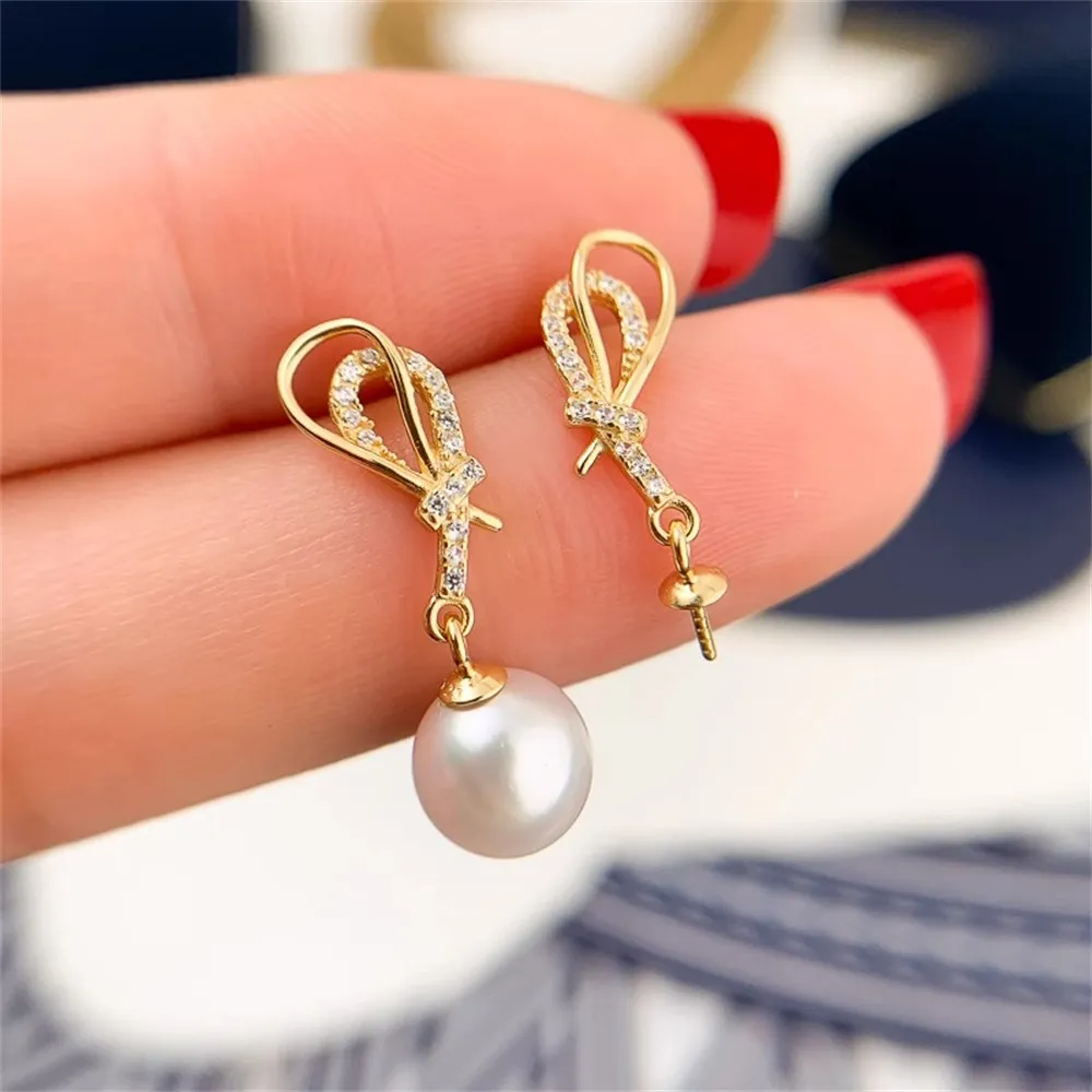 

DIY Pearl Accessories S925 Pure Silver Ear Stud Empty Support Fashion Silver Earring Support Fit 7-12mm Round Elliptical Beads