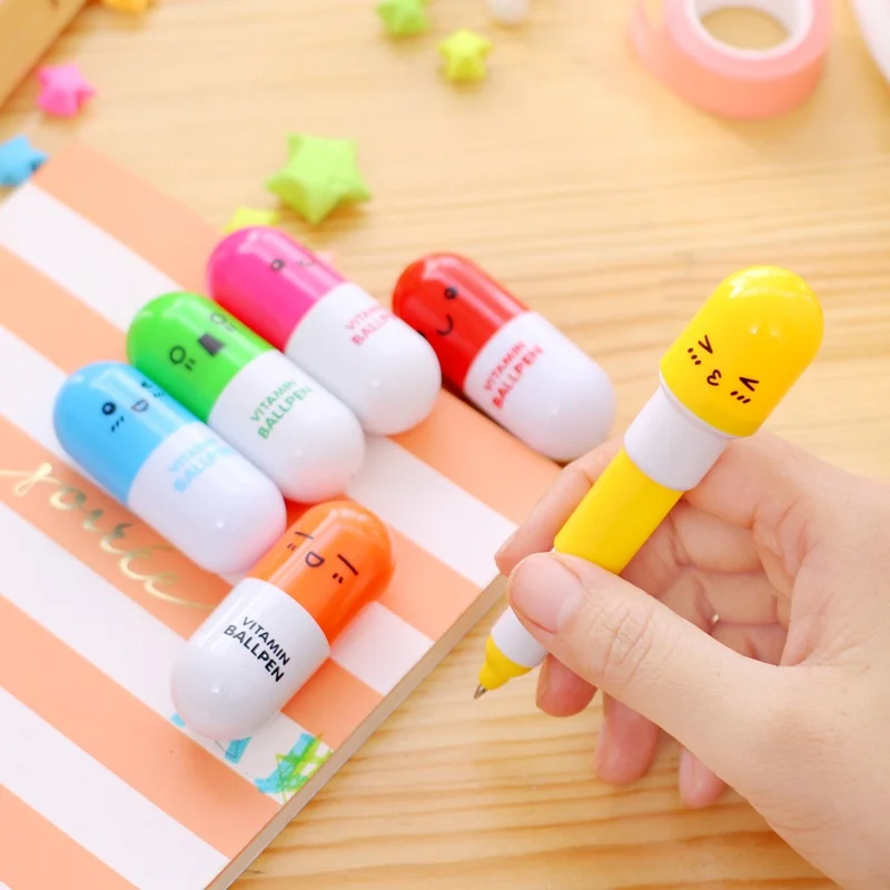 Cartoon Creative Pill Ballpoint Pen Stretching Cute Cartoon Pen Elementary School Stationery Design Cute Small Mini Portable