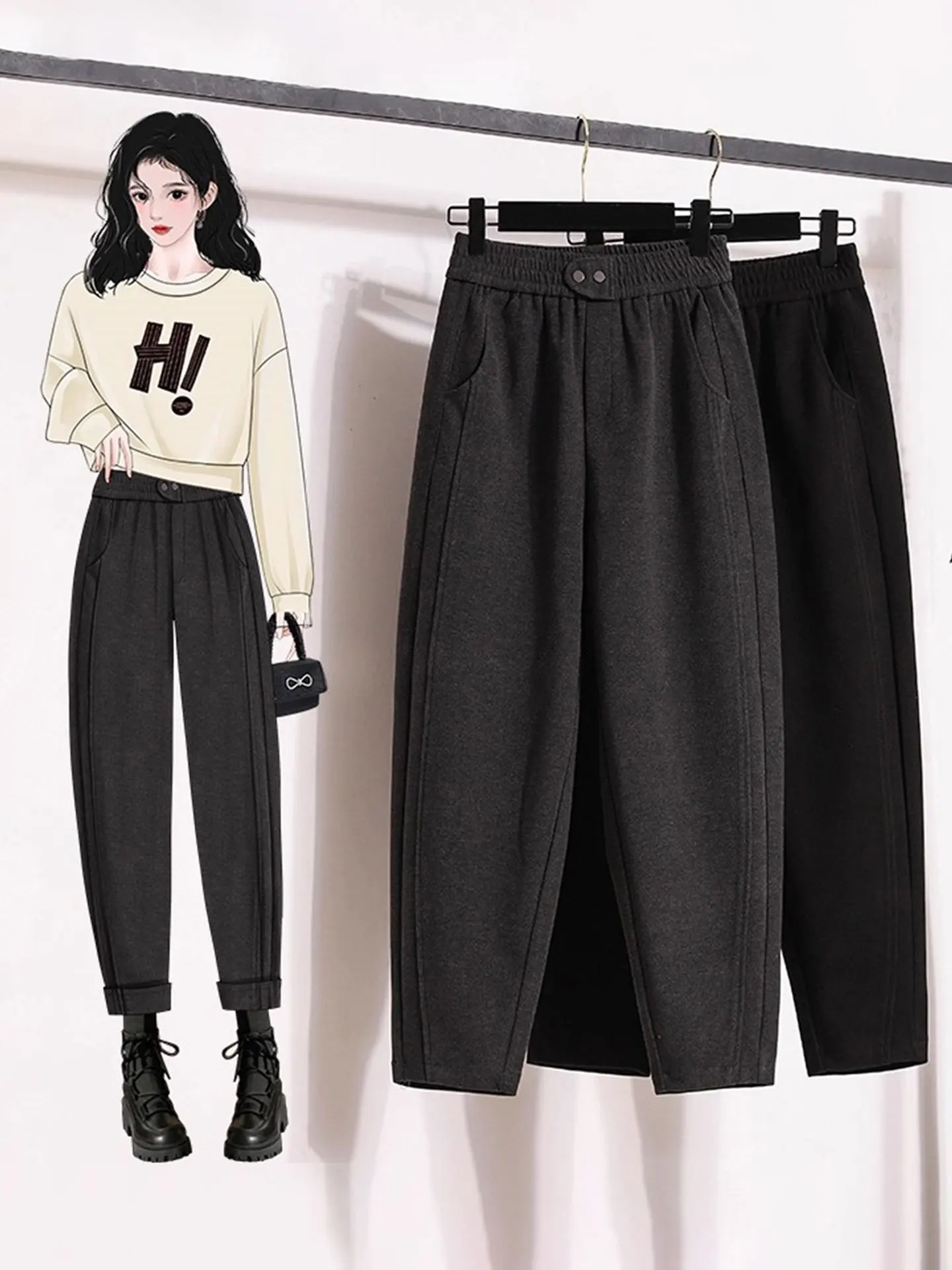 

Женские шерстяные брюки-шаровары больших размеров, осенние, свободные, с высокой талией, прямые, повседневные, в стиле джинсов, для фигуры типа «груша»