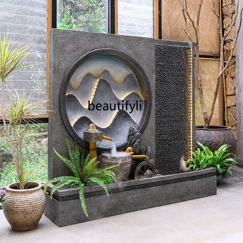 

New Chinese Style Rockery Water Humidifier Balcony Water Curtain Wall Fish Pond Office Entrance Fountain Fortune Club Decoration