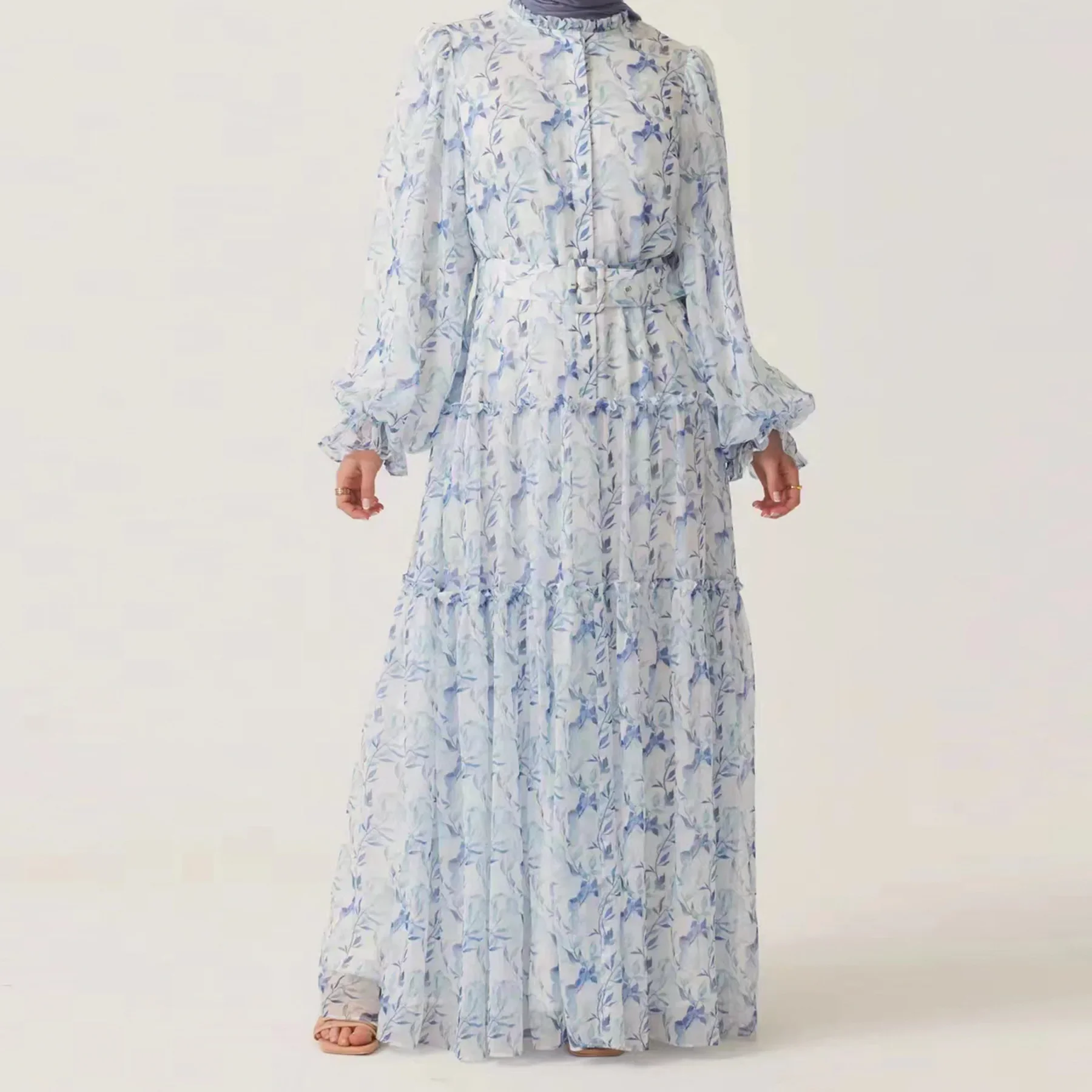 Abaya-Longue robe maxi vintage à imprimé floral pour femmes musulmanes, kaftan de Dubaï avec boutons, tenue arabe islamique pour fête de l'Aïd, Turquie