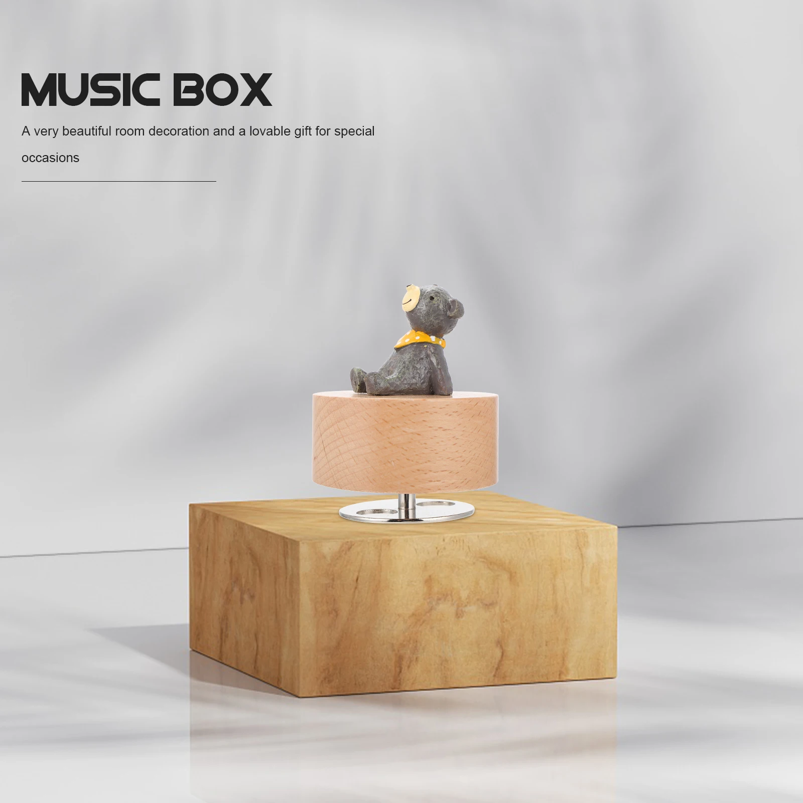 

Rotatable Music Box for Women Kids Valentine Day Gifts Round Musical Box Wood Iron Cartoon Figure Sleep Decor