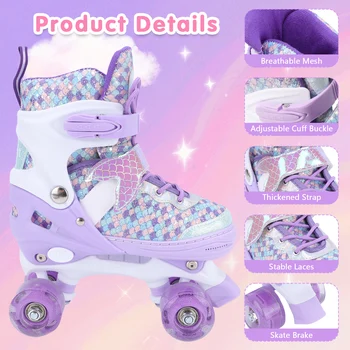 Kids Roller Skates Adjustable Flashing Wheel ABEC Bearing Triple Protection for Outdoor Indoor Roller Skates 1