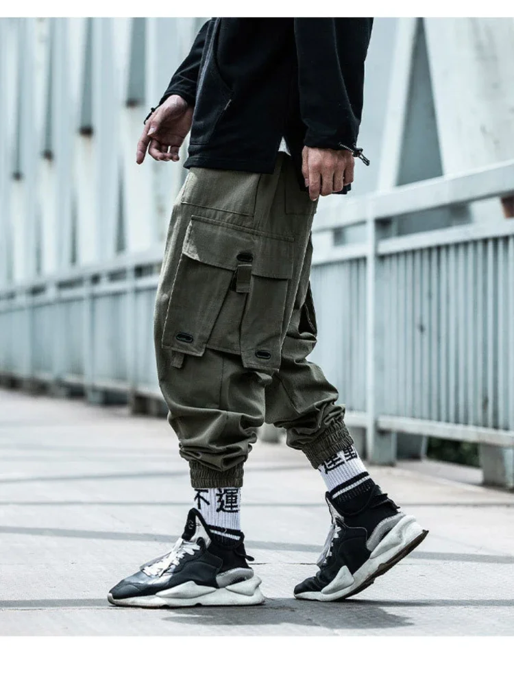Harajuku البضائع السراويل الرجال متعددة جيب سراويل تقليدية ركض Sweatpants الشارع الشهير موضة الذكور الاتجاه الهيب هوب فضفاض بنطلون #6