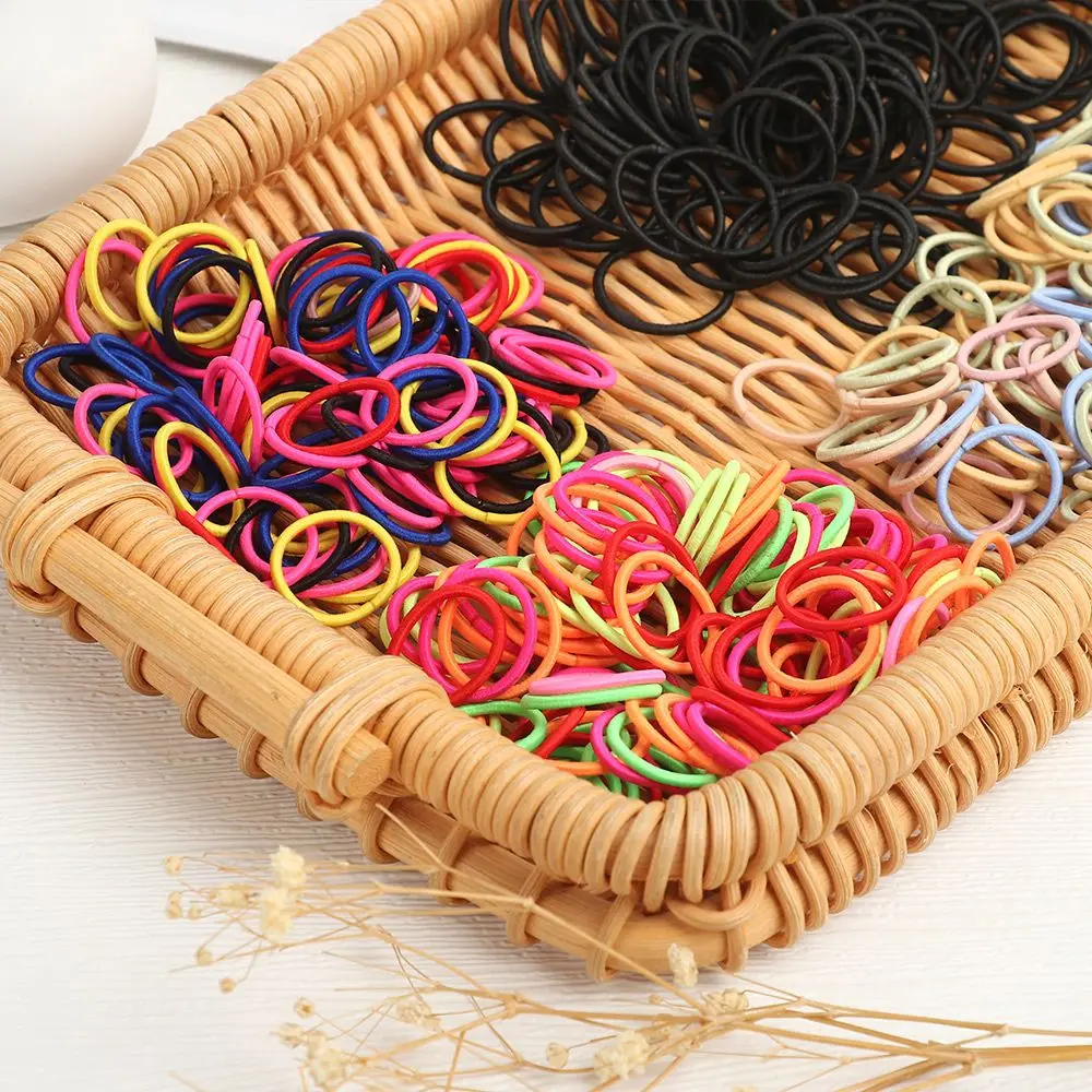 100pcs/pack Cute Small Girl Ponytail Hair Holder Hair Accessories Mini Thin Elastic Rubber Bands Kids Colorful Hair Ties