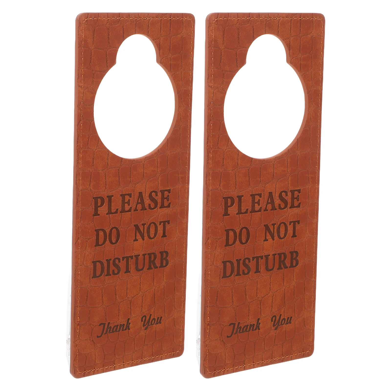 

2pcs Hotel Room Door Sign Hangers Brown PU Do Not Disturb Please Make Up Room Dual Sided Bedroom Bathroom Guest Privacy