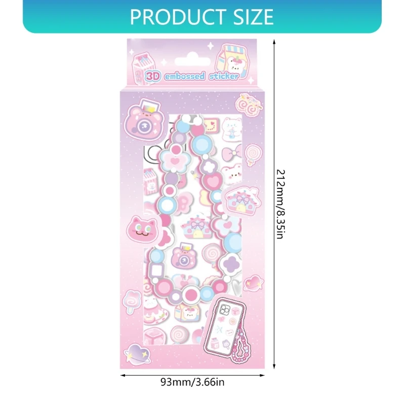 Embossed PVC Sticker Phone Chain Charm Set Decorative Sticker for Water Bottle Journal Planner Photo Album Scrapbooking F19E