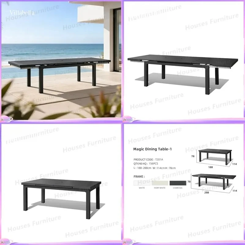 Expandable Outdoor Dining Table Aluminum Patio Furniture Weather Resistant Garden Villa High End Customizable OEM Large