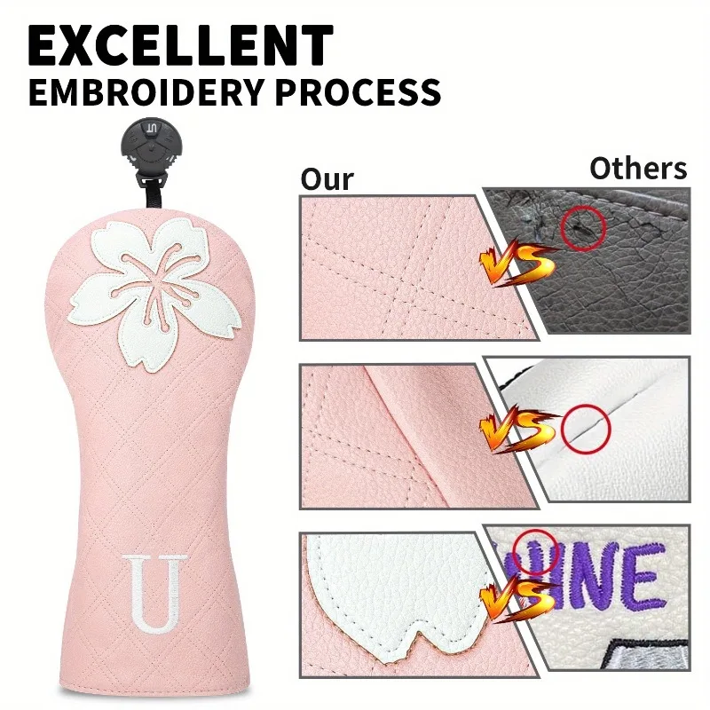 غطاء رأس نادي الجولف الوردي، تصميم زهر الكرز - مادة البولي يوريثان المقاومة للخدش، غطاء رأس نادي الجولف، غطاء رأس