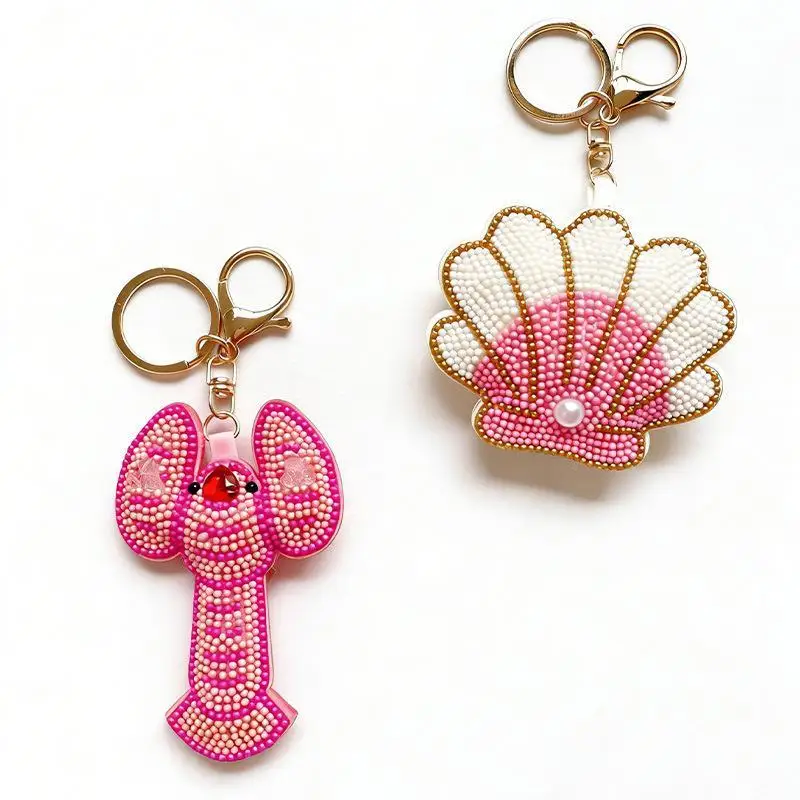 Cute Ocean Animal Keychain Set With Rhinestone Turtle Dolphin Lobster Charms For Bags Backpacks Purse Accessories Trendy Gift