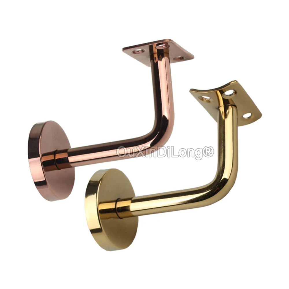 4PCS 60x80mm Stainless Steel Handrail Wall Bracket Railing Holder for Flat/Curved Tube Staircase No Adjustable Gold GF1224