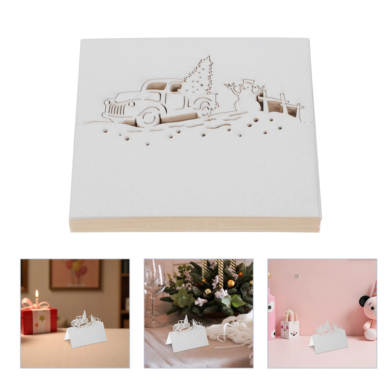 

50Pcs Christmas Placecards Hollowed Tree Snowman Paper Name Tent Cards Holiday Event Seating Cards Table Setting Wedding Dinner