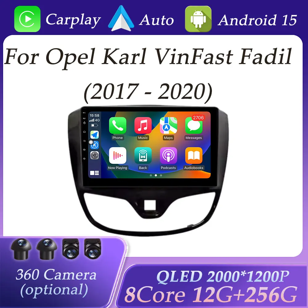 Беспроводной Carplay для Opel Karl VinFast Fadil 2017-2020 Автомобильный радиоприемник Видео Мультимедийный плеер WIFI GPS NaviDSP Стерео QLED Экран BT