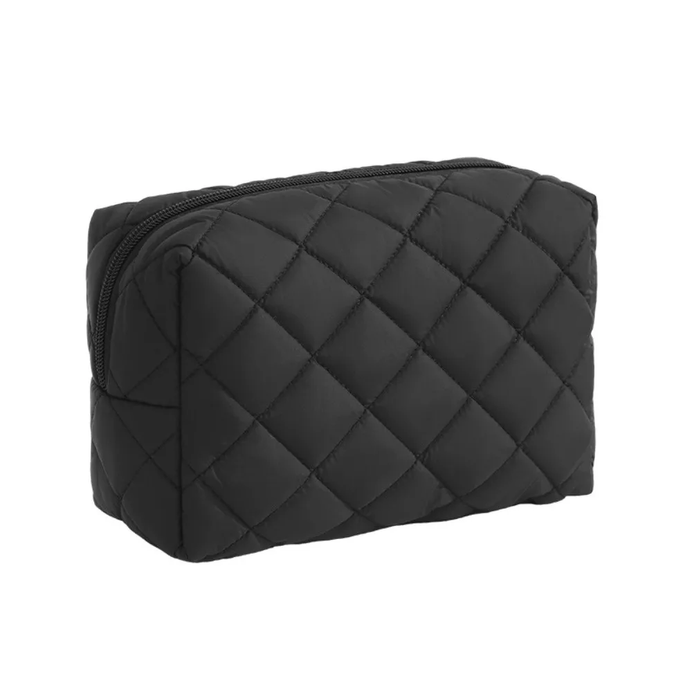 Fashion Quilted Makeup Bag Flower Printed Lightweight Cosmetic Pouch Large Capacity Data Cable Storage Bag for Women