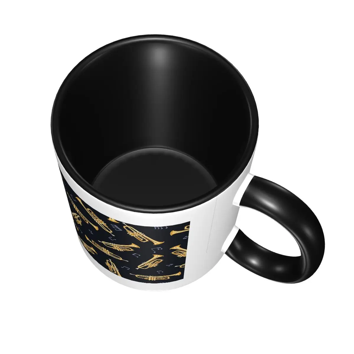 Gold Trumpet On Black Mug Funny Ceramic Coffee Cups Tea Mugs Milk Cup Drinkware Gifts for Woman Man