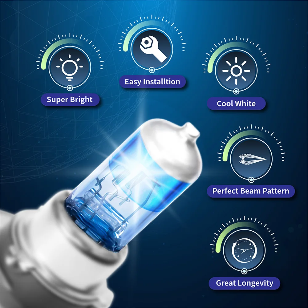 1 Pcs ALKOREY Xbright-Plus 9008 H13 12V 60/55W Blue 4000K Super White Auto Headlight Fog Lamp Car Light Halogen Bulb