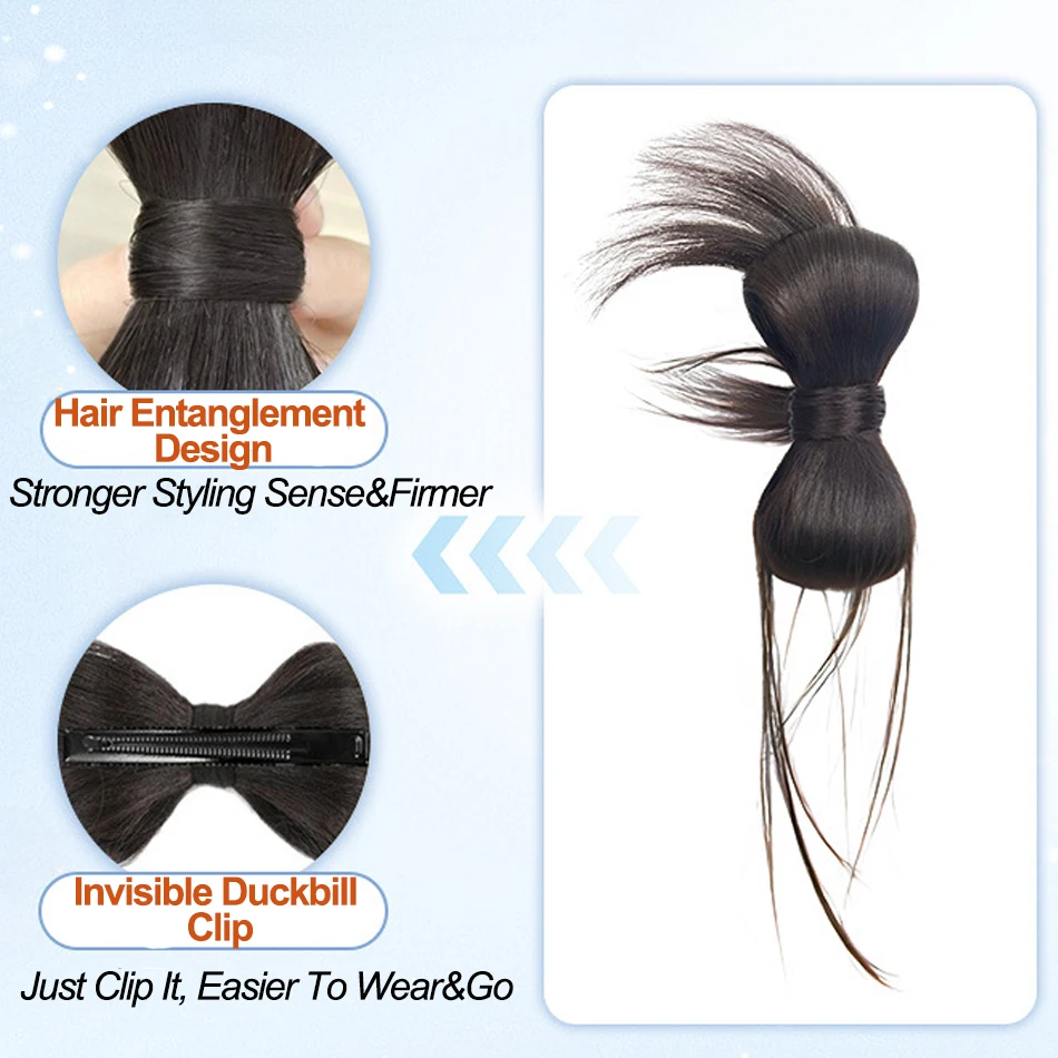 Synthetic Clamp Type Bowknot Hair Bun With Duckbill Clip Elegant And Natural Shuttlecock Head Ponytail Hair Extensions For Women image 2