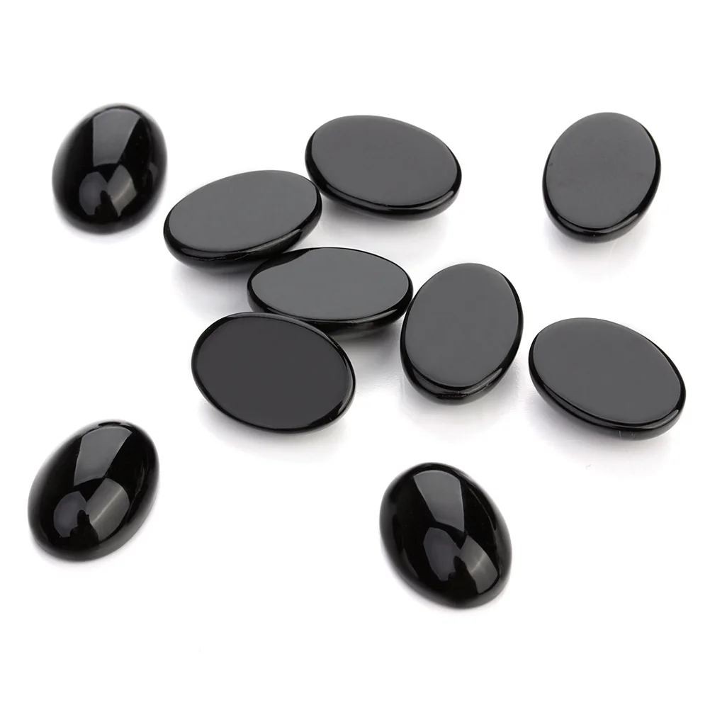 

10Pcs Black Agate Oval Stone Cabochons 10x14mm Flat Base DIY Jewelry Craft Supplies Unique Pattern Gemstone Patch for Rings