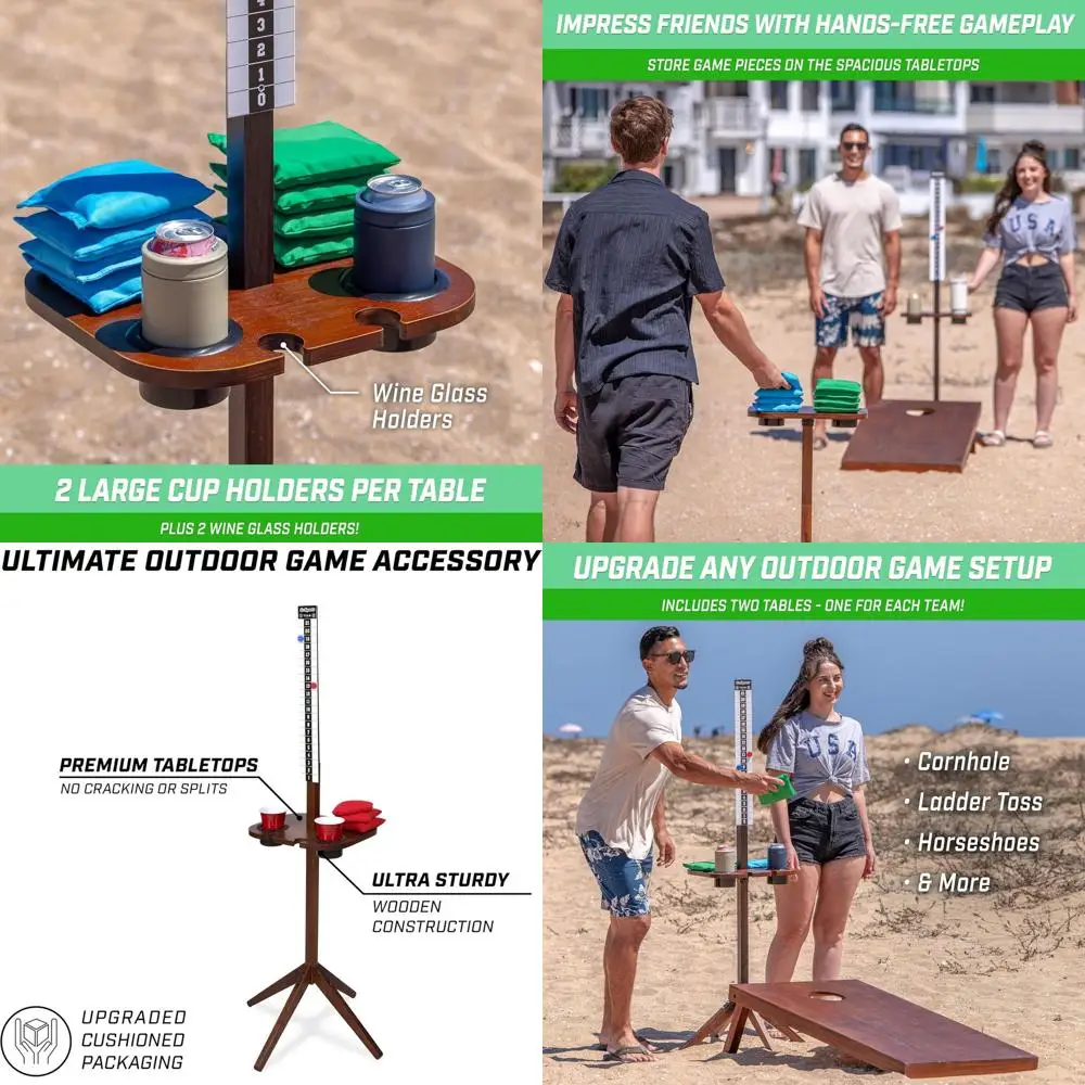 

GoSports Wood Cornhole Scoreboard with Drink Holders - Dark Stain or White - Score Tracker Accessory for Backyard Games - Set of