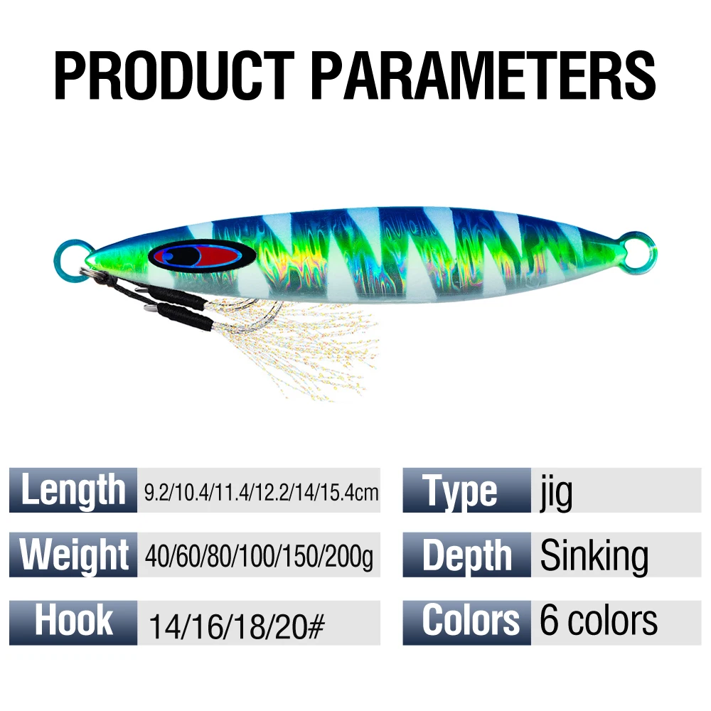 1Pc Leucht Jig Locken Schnell Sinkende Jigging Lange Casting Köder 40G-200G Metall Köder Mit scharfen Haken Für Meer Angeln – Detail 2