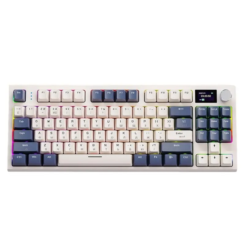 QWE-K86 Трехрежимная RGB-клавиатура с возможностью горячей замены, русская механическая клавиатура, беспроводная Bluetooth-клавиатура для игр, простая установка.
