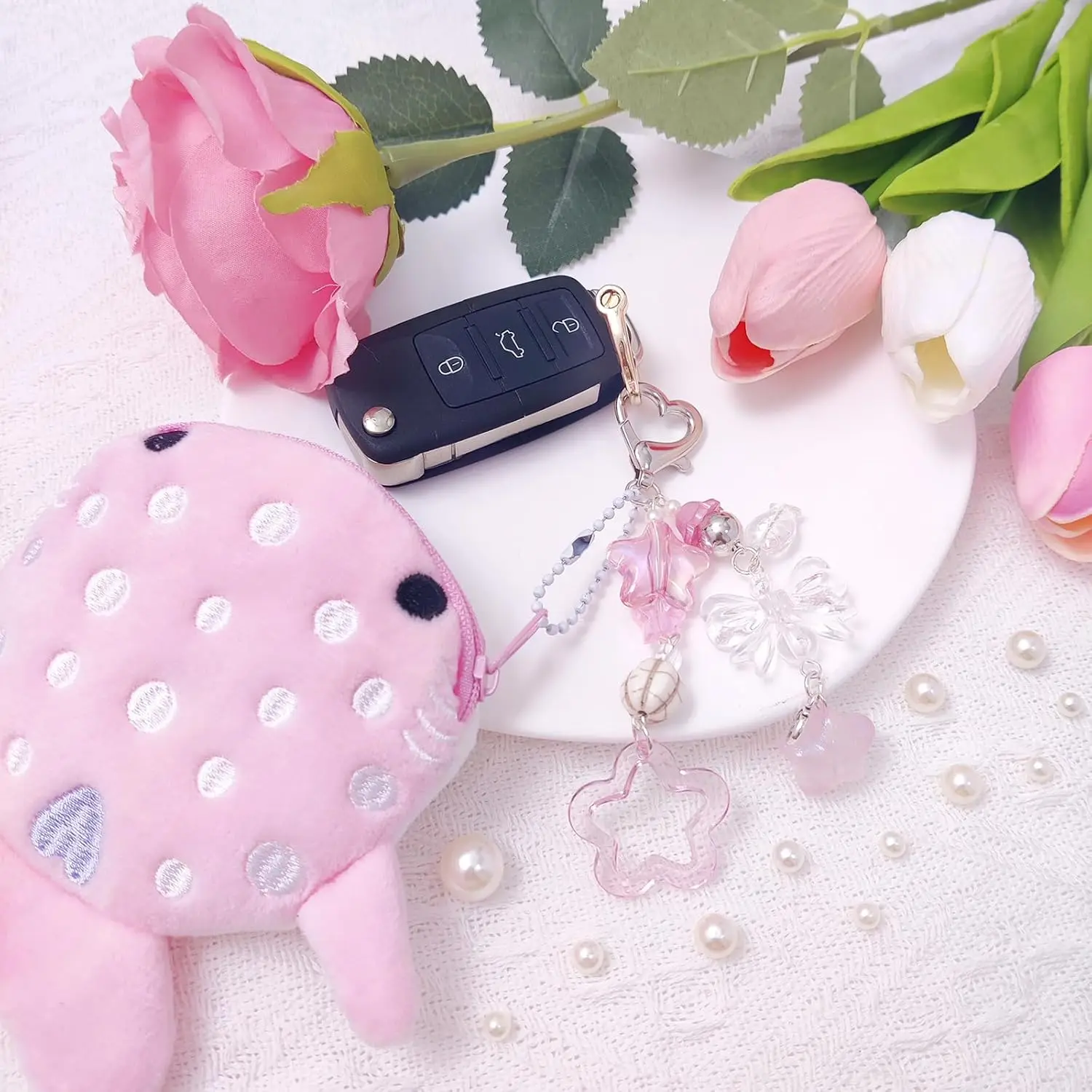 Adorable Llavero de Peluche de Tiburón Ballena con Monedero con Cremallera, Cartera Kawaii Hecha a Mano para Mujer