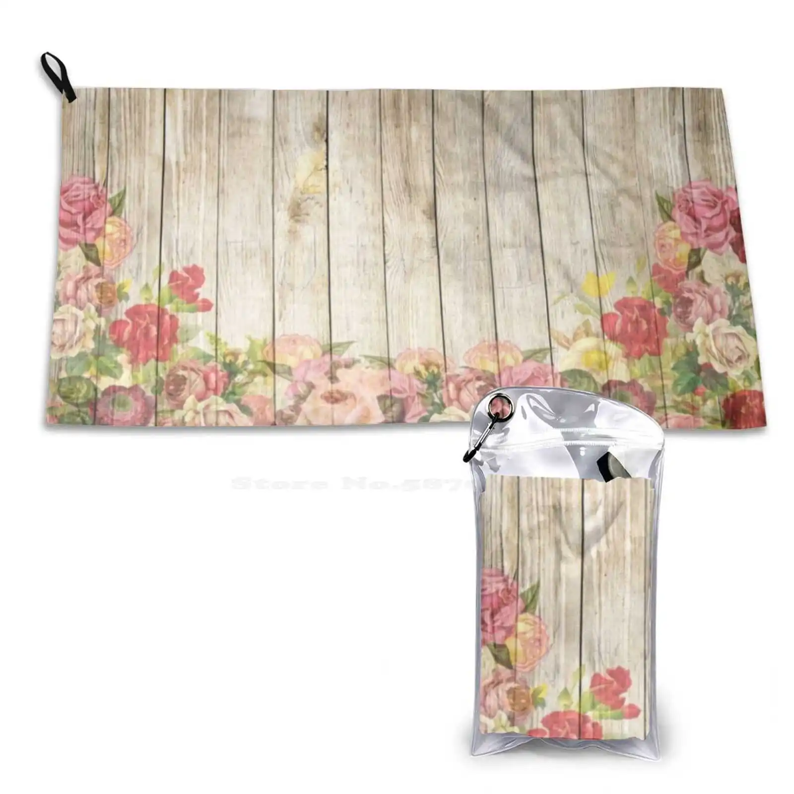 Romantic Rose Wood Wall Design Soft Bath Towel Washcloth Outdoor Romantic Roses Wooden Wall Vintage Country House Colorful