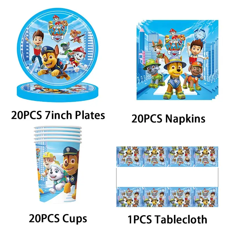 New Paw Patrol Birthday Decoration Party Set di stoviglie usa e getta tazze piatti Chase Dog Balloons forniture per feste per Baby Shower