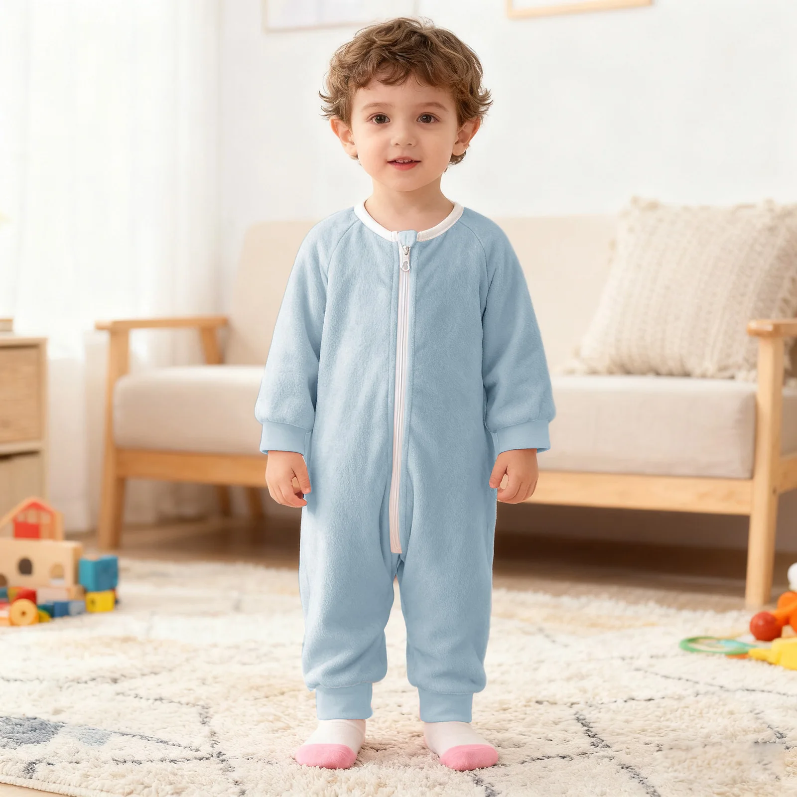 Baby Boys Girls Clothes Autumn Winter Warm Flannel Rompers Homewear Long Sleeve Solid Color Zipper Jumpsuit Sleepwear Loungewear