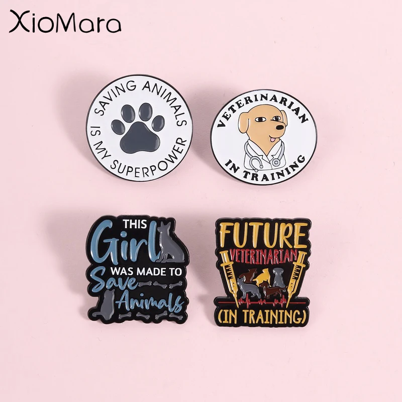 Saving Animals Is My Superpower Enamel Pin Cute Paw Print Dog Doctor Brooch Veterinarian theme Accessories Gift for Friend