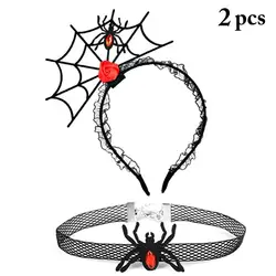 2Pcs/Set Halloween Headband Decorative Festive Spider Hair Hoop With Choker Necklace Photo Props Fancy Dress Cosplay Accessories